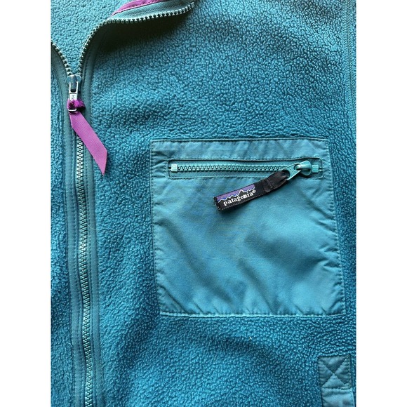 VTG Patagonia Teal Zip-Front Fleece Jacket Size M Made In USA - Picture 3 of 7